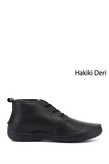 Kadın Siyah Bağcıklı Hakiki Deri Comfort Bot