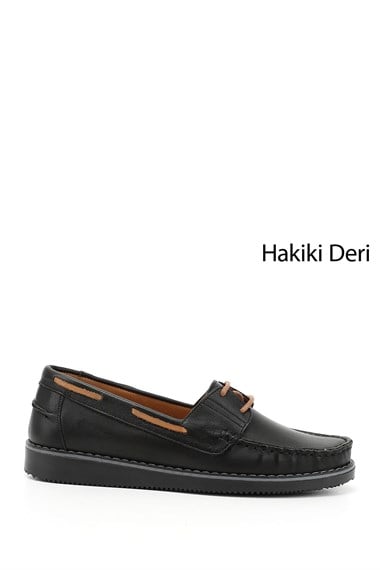 Kadın Siyah Bağcıklı Hakiki Deri Comfort Ayakkabı