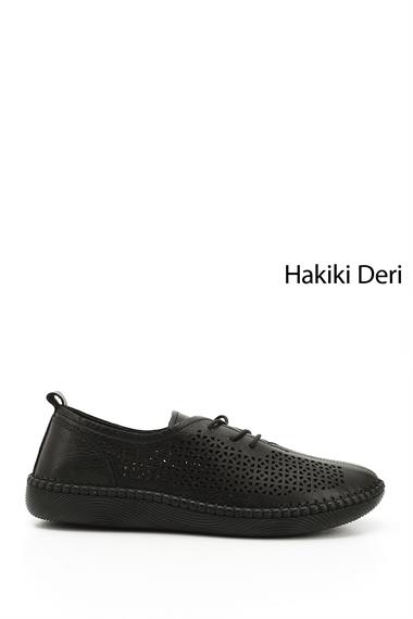 Kadın Siyah Bağcıklı Hakiki Deri Comfort Ayakkabı