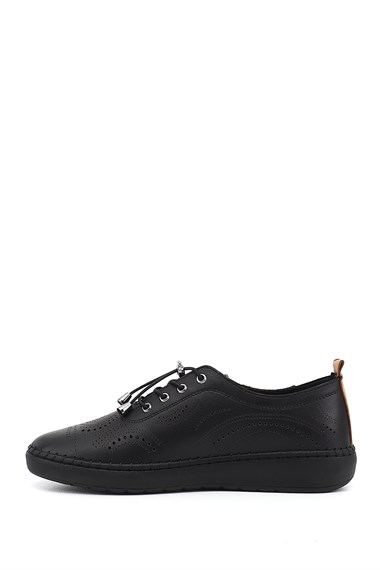 Womens Black Laced Genuine Leather Comfort Shoes