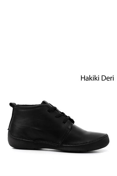 Kadın Siyah Bağcıklı Hakiki Deri Comfort Bot