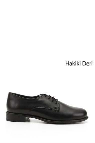 Kadın Siyah Bağcıklı Hakiki Deri Oxford Ayakkabı