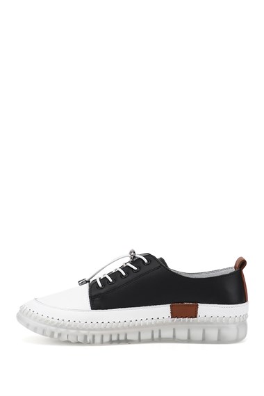 Kadın Siyah Bağcıklı Hakiki Deri Sneaker