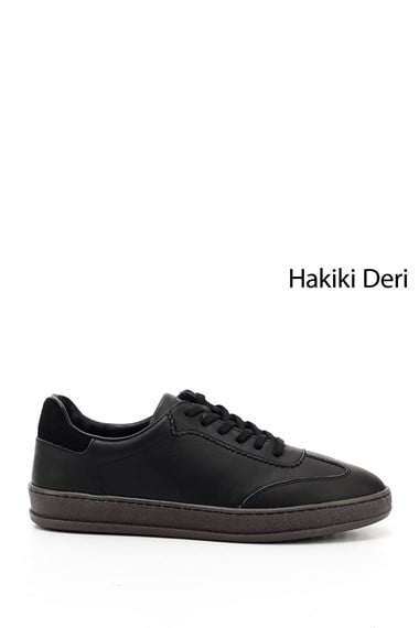 Kadın Siyah Bağcıklı Hakiki Deri Sneaker