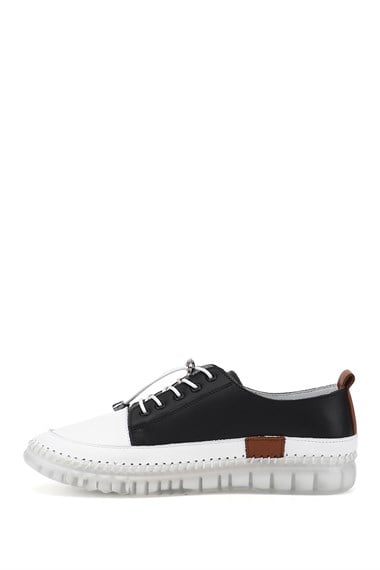 Kadın Siyah Bağcıklı Hakiki Deri Sneaker