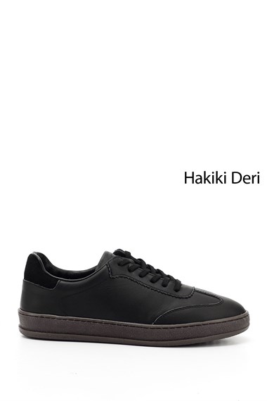 Kadın Siyah Bağcıklı Hakiki Deri Sneaker