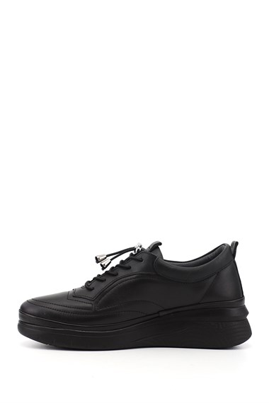 Kadın Siyah Bağcıklı Hakiki Deri Sneaker