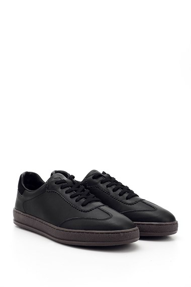 Kadın Siyah Bağcıklı Hakiki Deri Sneaker