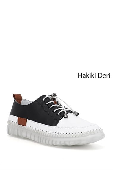 Kadın Siyah Bağcıklı Hakiki Deri Sneaker