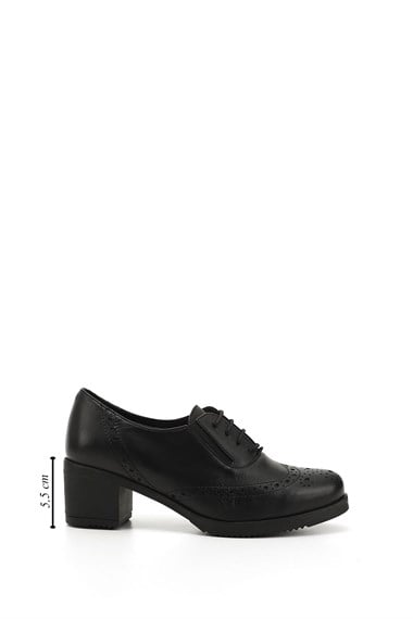 Womens Black Lace-Up Mid-Chick Heel Genuine Leather Oxford Shoes