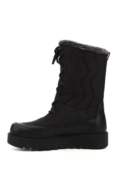 Womens Black Lace-Up Thermo Sole Comfort Snow Boots