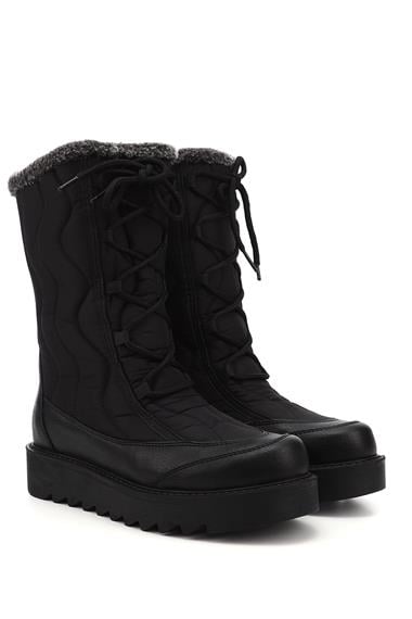 Womens Black Lace-Up Thermo Sole Comfort Snow Boots