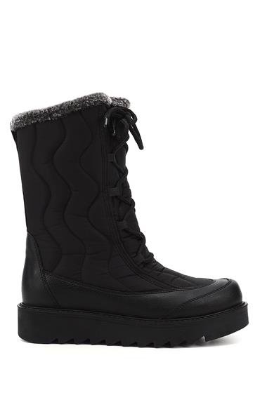 Womens Black Lace-Up Thermo Sole Comfort Snow Boots