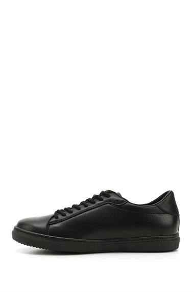 Womens Black Lace-Up Thermo Sole Genuine Leather Sneakers