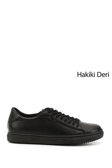Womens Black Lace-Up Thermo Sole Genuine Leather Sneakers