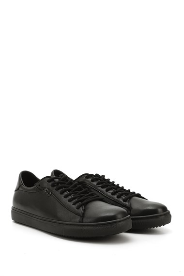 Kadın Siyah Bağcıklı Termo Taban Hakiki Deri Sneaker