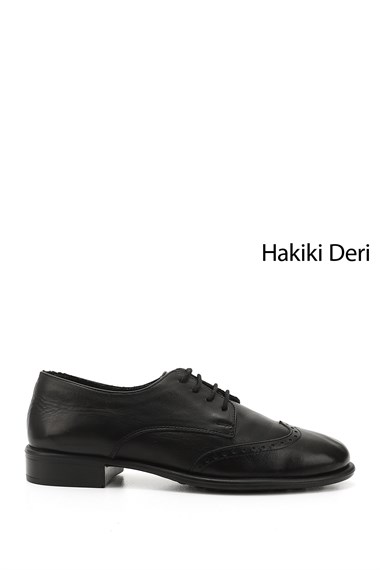 Womens Black Lace-Up Studded Genuine Leather Oxford Shoes