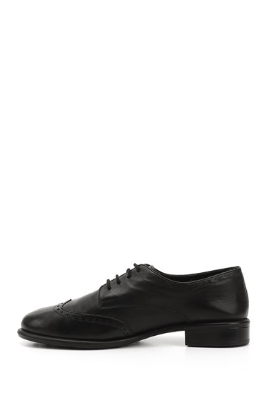 Womens Black Lace-Up Studded Genuine Leather Oxford Shoes