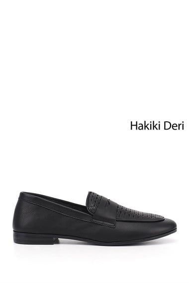 Kadın Siyah Baskılı Hakiki Deri Loafer