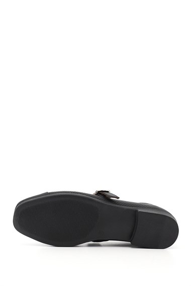 Womens Black Printed Mary Jane Genuine Leather Flat Shoes