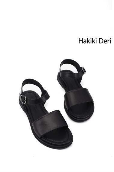 Womens Black Ankle Tied Genuine Leather Sandal