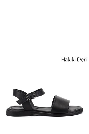 Kadın Siyah Bilek Bağlı Hakiki Deri Sandalet