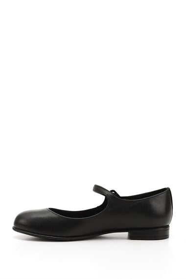 Womens Black Ankle-tied Genuine Leather Ballerina