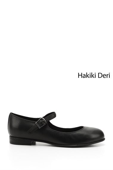 Kadın Siyah Bilek Bağlı Mary Jane Hakiki Deri Babet