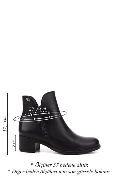 Womens Black Double Zipper Thick Heel Genuine Leather Boots