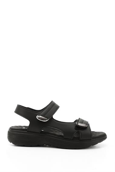 Kadın Siyah Cırt Bantlı Dolgu Topuk Comfort Sandalet