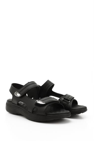 Kadın Siyah Cırt Bantlı Dolgu Topuk Comfort Sandalet