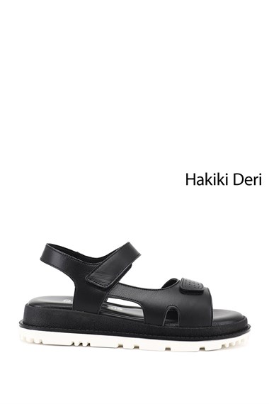 Kadın Siyah Hakiki Deri Sandalet