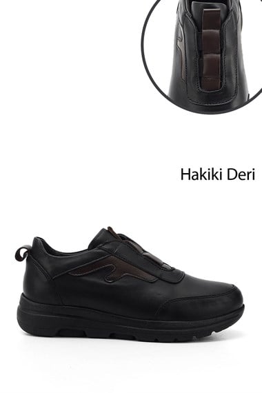 Kadın Siyah Dilden Lastikli Hakiki Deri Comfort Ayakkabı