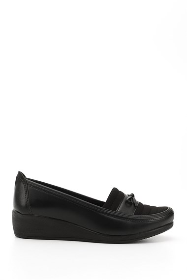 Womens Black Wedge Sole Bowknot Comfort Shoes