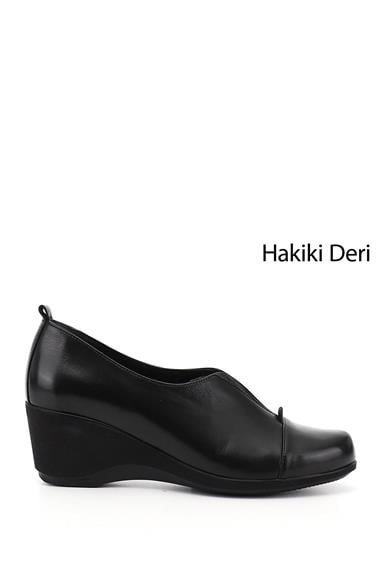 Kadın Siyah Dolgu Taban Hakiki Deri Ayakkabı