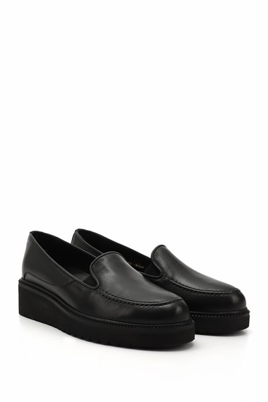 Womens Black Wedge Sole Genuine Leather Shoes