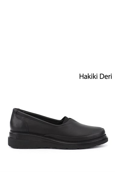 Kadın Siyah Dolgu Taban Hakiki Deri Ayakkabı