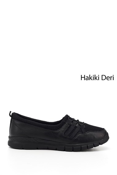 Kadın Siyah Dolgu Taban Hakiki Deri Comfort Ayakkabı