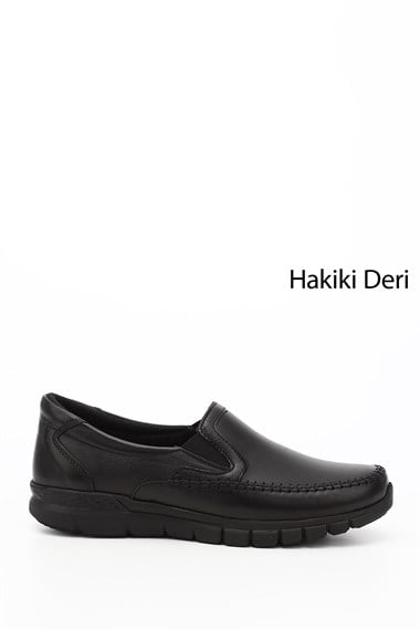 Kadın Siyah Dolgu Taban Hakiki Deri Comfort Ayakkabı