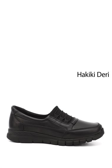 Kadın Siyah Dolgu Taban Hakiki Deri Comfort Ayakkabı