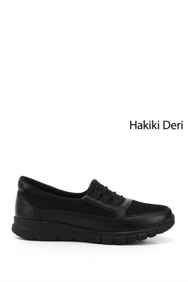 Kadın Siyah Dolgu Taban Hakiki Deri Comfort  Ayakkabı