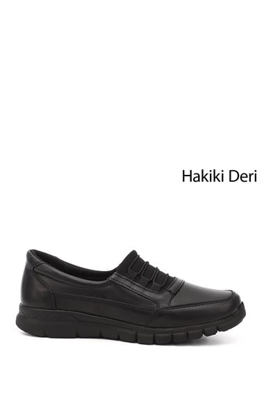 Womens Black Wedge Genuine Leather Comfort Shoe