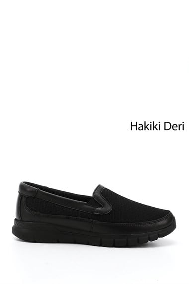 Kadın Siyah Dolgu Taban Hakiki Deri Comfort Ayakkabı