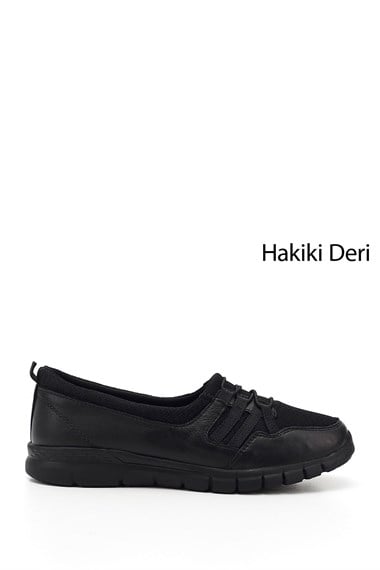 Kadın Siyah Dolgu Taban Hakiki Deri Comfort Ayakkabı