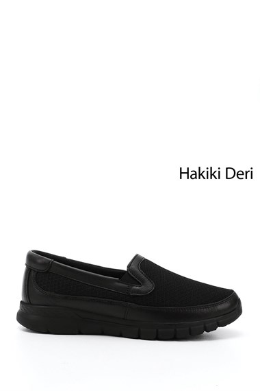 Kadın Siyah Dolgu Taban Hakiki Deri Comfort Ayakkabı