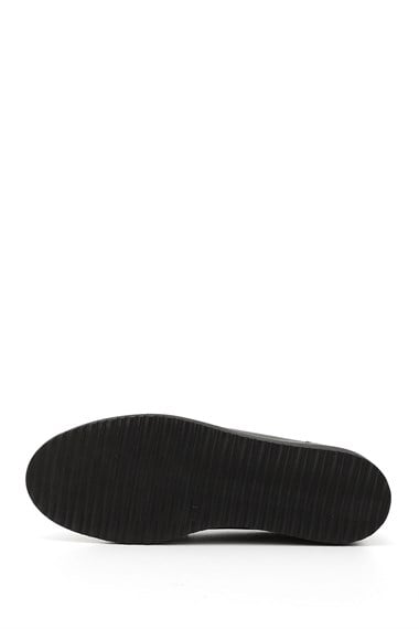 Kadın Siyah Dolgu Taban Hakiki Deri Loafer Ayakkabı