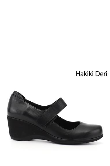 Kadın Siyah Dolgu Taban Hakiki Deri Mary Jane Ayakkabı