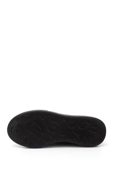 Kadın Siyah Dolgu Taban Hakiki Deri Sneaker