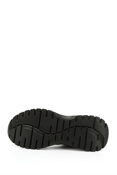 Kadın Siyah Dolgu Taban Lastik Bağcıklı Hakiki Deri Sneaker