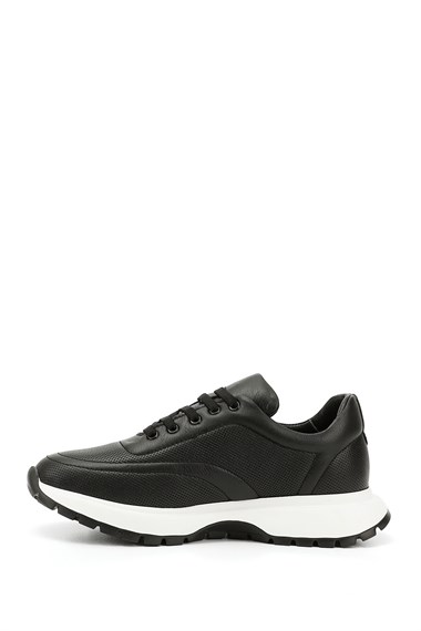 Kadın Siyah Dolgu Taban Lastik Bağcıklı Hakiki Deri Sneaker